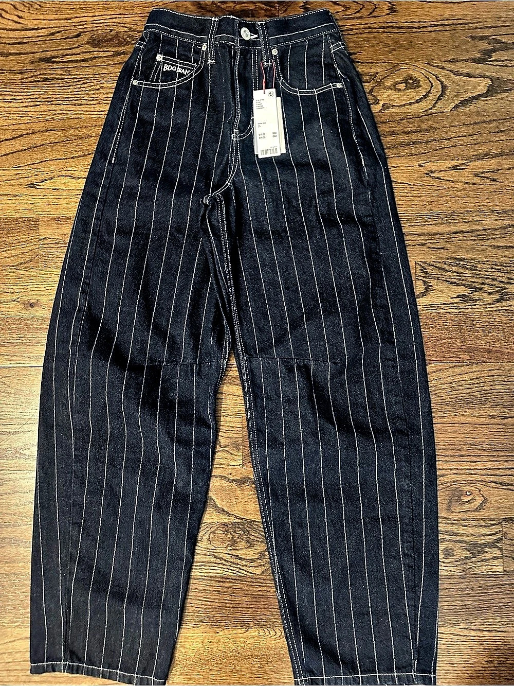 BDG Logan Stripe Barrel Leg Jeans Black Waist 25